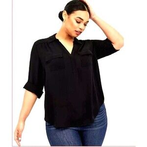Torrid 6X Harper  Black 3/4 Sleeve Pullover Blouse with Front Pockets Size 6X